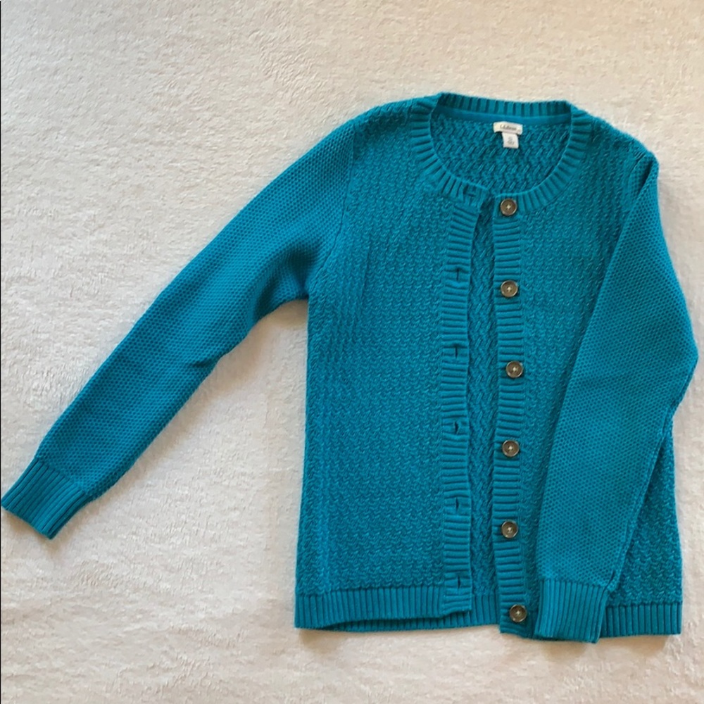 LL Bean blue cardigan sweater